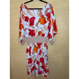 Maeve Anthropologie Floral Smocked Waist Midi Dress Red Orange White Size L‎ thumbnail 2