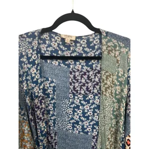 Umgee Women Blue Patchwork Print Floral Leopard Open Front Kimono Wrap Boho S/M thumbnail 9