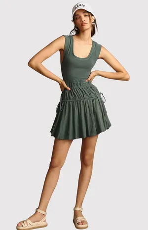 Anthropologie Daily Practice Mini Dress Green Bubble Ribbed Tank Stretch 2XS XXS thumbnail 1