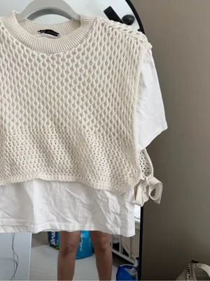 Zara Cream Crochet Knit Sleeveless Vest thumbnail 3