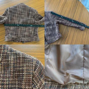 90s Vintage Carole Little Silk Tweed Mock Neck Crop Jacket Brown Petite Small thumbnail 6