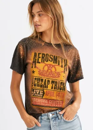 Aerosmith Cheap Trick Gray Bleached Band Tee Rock Grunge Indie Sleaze T-Shirt S thumbnail 1