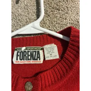vintage Forenza red knit cardigan crew neck gold-tone buttons Lambswool Stain M thumbnail 9