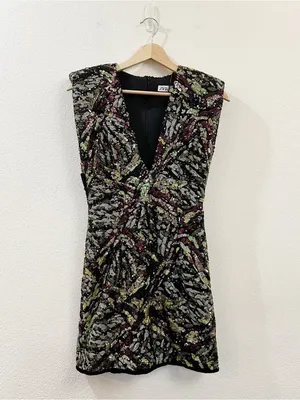 Zara‎ Women's Sleeveless Sequined V Neck Shoulder Pad Mini Dress Size Small thumbnail 5