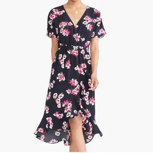 J.Crew Floral Wrap Dress Blue Pink V Neck Short Sleeve Medium thumbnail 2