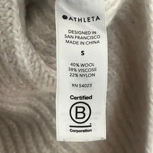 Athleta Ribbed V-Neck Sweater Cream Oatmeal High Low‎ Side Slit Size Small thumbnail 7