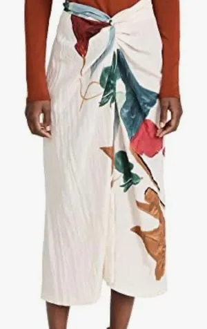 VINCE Floral Twist Front Maxi Skirt Abstract White Draped Resort Women’s Small thumbnail 1