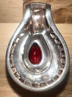 BOMA Sterling Silver Red Garnet Marcasite Pear Teardrop Pendant 1.25" / 12.35g thumbnail 3