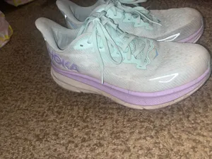 Hoka One One Clifton 8 running shoes in gray & purple #running #athletic thumbnail 2