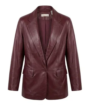 Lord & Taylor Womens Burgundy Wine Genuine Leather Blazer Jacket 10 Y2K Mob Wife thumbnail 1