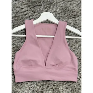 Golden Aritzia Pink V-Neck Sports Bra Crop Top Activewear Padded Bralette XS thumbnail 2