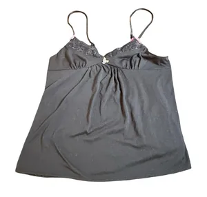 Betsey‎ Johnson Intimates Black Pink Lace Trim Camisole Baby Doll Bra Top Medium thumbnail 1