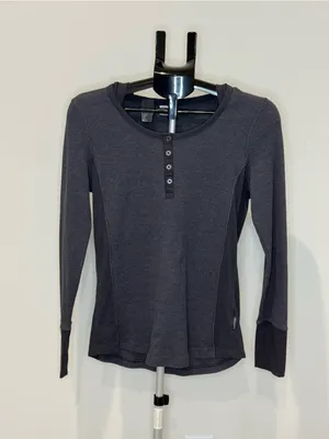 Columbia Charcoal Gray Waffle Knit Henley Hoodie Top Size Large thumbnail 2