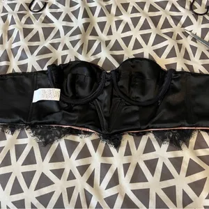 Mistress Rocks LA Black Tan Lace Satin Sleeveless Cropped Bustier Top Size‎ M thumbnail 5