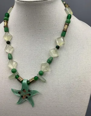 Handmade Beach Style Y2K Vintage Green Seastar Glass Beaded Necklace thumbnail 3