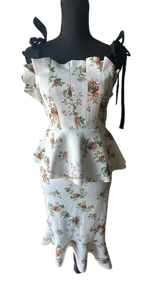 ASOS Floral Ruffle Cold Shoulder Peplum Midi Dress Size 6 Romantic Chic thumbnail 1