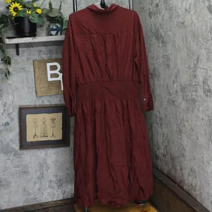 NWT Future Collective Long Sleeve Smocked Midi Shirtdress Burgundy Red XXL thumbnail 5