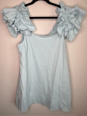 Free People Free-Est Josie Mini Dress Light Blue Flutter Ruffle Sleeve Sz M thumbnail 8