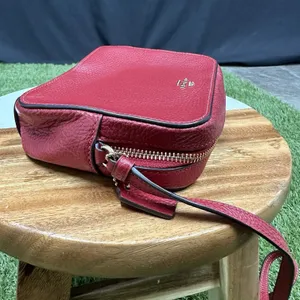 Coach Pebble Leather Shoulder‎ Bag Auth Red Medium Women thumbnail 8