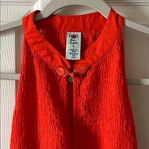 Free People Womens Embroidered Sleeveless Smocked Red Tunic‎ Top Size 4 thumbnail 3