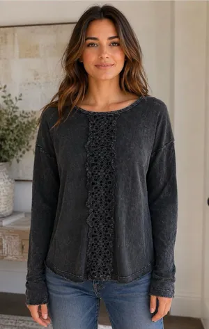 NWT Daytrip by Buckle Mineral Washed Crochet Shirt thumbnail 1