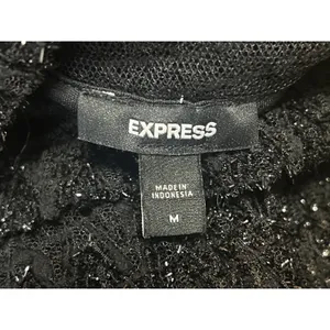 Express Women's Black Metallic Lace Long Sleeve Turtleneck Sheer Blouse Top Sz M thumbnail 4
