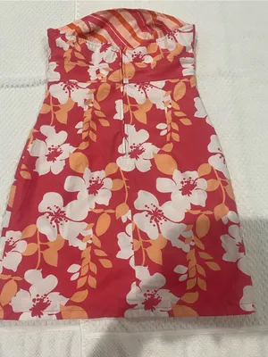 Bright Coral Floral Summer tube with built bra mini Dress thumbnail 7