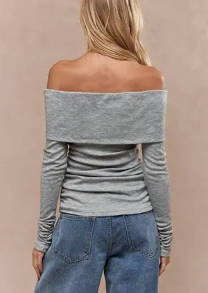 Missguided Off-The-Shoulder Sweater Grey thumbnail 2