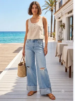 Hidden Jeans High-Rise Light Blue Extra Wide Leg Distressed Jeans thumbnail 15