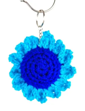 New Crochet Blue Light Blue Stuffed Flower Keychain Handmade Handcrafted thumbnail 1