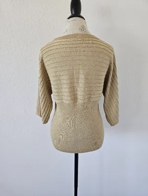 Joseph A. Vintage Shimmery Gold Lurex Knit Pullover Sweater - Size Large thumbnail 2