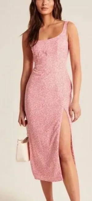Abercrombie & Fitch Pink Floral Slit Midi Dress Small thumbnail 1