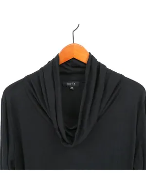 Comfy USA Black Crinkle Cowl Neck Lightweight Long Sleeve Hi/Low Tunic Top L thumbnail 2