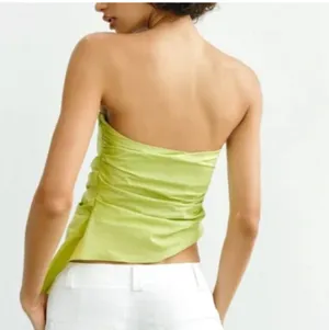 Zara Lime Green Strapless Asymmetric Draped Top size S thumbnail 2