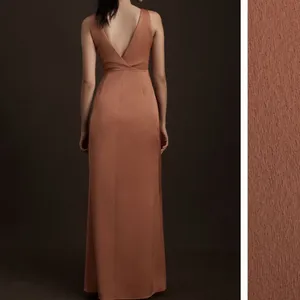 Anthropologie BHLDN Piper V-Neck Side Slit Satin Gown Dress in Sedona US 6 thumbnail 3