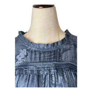 Pookie & Sebastian Shirt Women Large Blue Floral Ruffle Trim Blouse‎ Tropical thumbnail 5