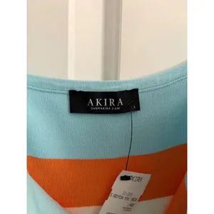 AKIRA Striped Bodycon Mini‎ Dress Light Blue Orange Pink White Women's Large thumbnail 4
