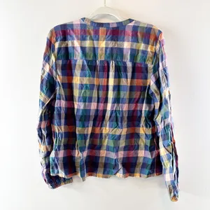 GAP Long Sleeve Femme Cotton Pullover Top Plaid Blue Pink Medium thumbnail 4