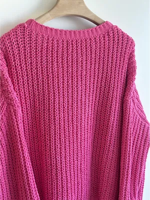 American Eagle Oversized Chenille Crewneck Sweater Hot Pink Chunky Knit Size M thumbnail 4