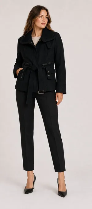 Laundry by Shelli Segal Black Belted Short Trench Coat Womens 4 Preppy Classic Fall thumbnail 1