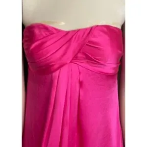 Nicole Miller Sz 8 Hot Pink Strapless Satin Cocktail Midi Lined Dress Back Zip thumbnail 5