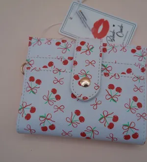 Blush‎ Crush Cherry Bow Print Bifold Wallet Vegan Leather Coquette New 10-10324 thumbnail 1