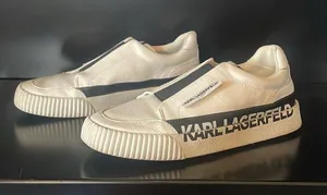 KARL LAGERFELD PARIS Josie Leather White Black Slip-On Sneakers $129 EUC Wmn’s 7 thumbnail 11