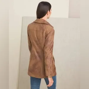 Chicos Brown Zippered Pocketed Faux Leather Suede Lined Motorcycle Jacket 4 6 thumbnail 9