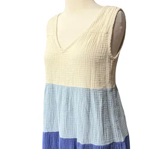 Marine Layer Corinne Colorblock Tiered Maxi Dress Womens S Blue Cotton Gauzy thumbnail 3