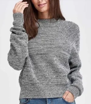Free People Too Good Mock Neck Marled Gray Sweater Cropped Preppy Grunge thumbnail 1
