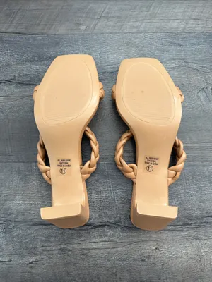 SODA 11 Neutral Camel/Tan Braided Double-Strap Square Toe‎ Heels thumbnail 5
