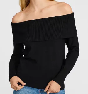 Express Cloud Soft Fold Over Off The Shoulder Sweater thumbnail 1
