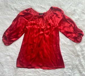 Karen Kane Red Satin Keyhole Blouse - Size Small - Made in USA thumbnail 1