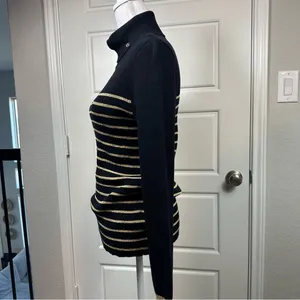 Lauren Ralph Lauren Y2K Gold Metallic Striped Classic Long Sleeve Sweater Large thumbnail 4